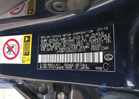 2016 Lexus Es 350 из США, поврежденный, VIN JTHBK1GGXG2213613